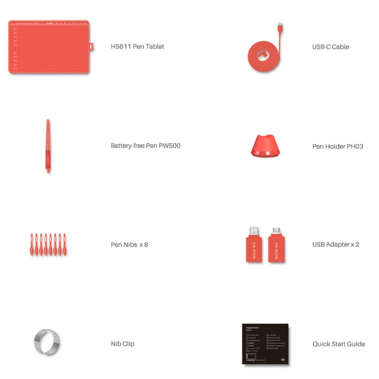 HUION HS611 5080 LPI Touch Strip Art Drawing Tablet for Fun, with Battery-free Pen & Pen Holder (Red) - free shipping - PMC TechLife - Order now!