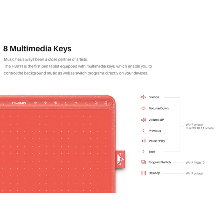 HUION HS611 5080 LPI Touch Strip Art Drawing Tablet for Fun, with Battery-free Pen & Pen Holder (Red) - free shipping - PMC TechLife - Order now!