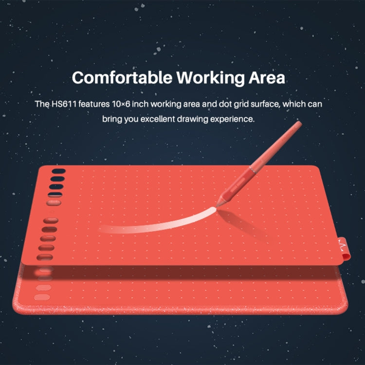 HUION HS611 5080 LPI Touch Strip Art Drawing Tablet for Fun, with Battery-free Pen & Pen Holder (Red) - free shipping - PMC TechLife - Order now!