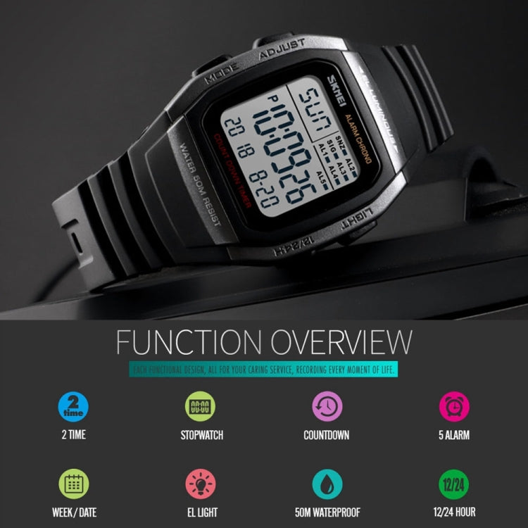 SKMEI 1278 Fashionable Outdoor 50m Waterproof Digital Watch Student Sports Wrist Watch Support 5 Group Alarm Clocks (Titanium) - free shipping - PMC TechLife - Order now!