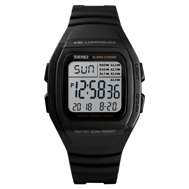 SKMEI 1278 Fashionable Outdoor 50m Waterproof Digital Watch Student Sports Wrist Watch Support 5 Group Alarm Clocks(Black) - free shipping - PMC TechLife - Order now!
