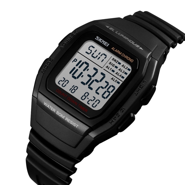 SKMEI 1278 Fashionable Outdoor 50m Waterproof Digital Watch Student Sports Wrist Watch Support 5 Group Alarm Clocks(Black) - free shipping - PMC TechLife - Order now!