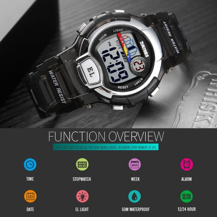 SKMEI 1450 Women Transparent Digital Watch 50m Waterproof Sports Watch with LED Light(Black) - free shipping - PMC TechLife - Order now!