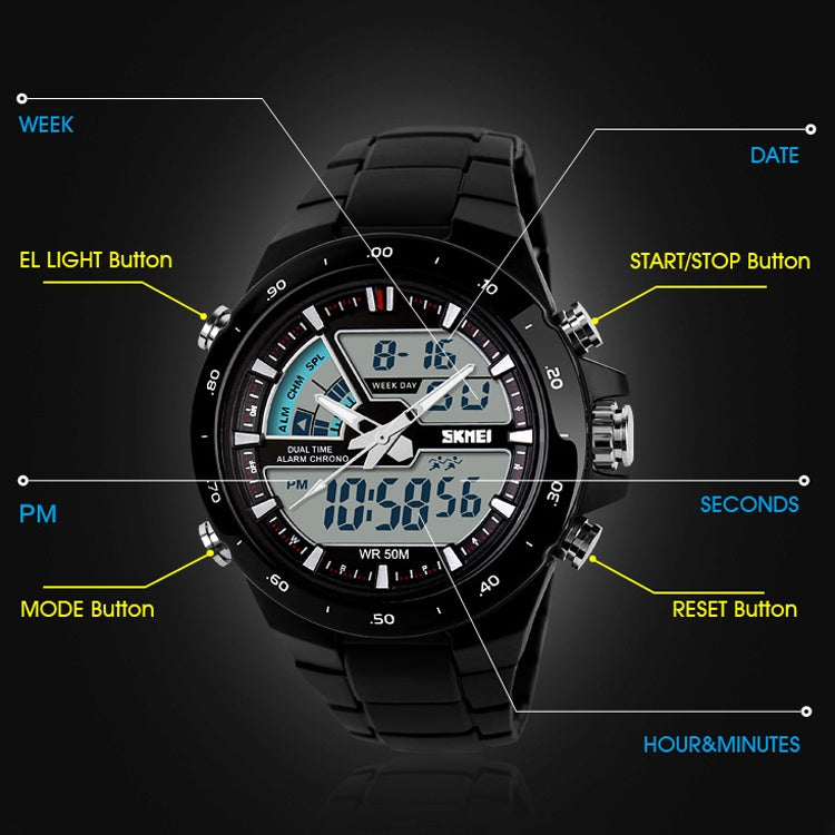 SKMEI 1016 Multifunctional Men Outdoor Sports Noctilucent Waterproof Double Digital Watch (Red + Black) - free shipping - PMC TechLife - Order now!
