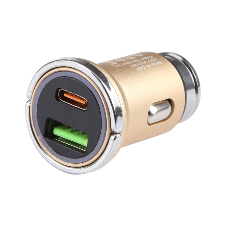 AR-CA08 12W 2A USB-C / Type-C + USB Ports Car Charger (Gold) - Car Charger by PMC TechLife | Online Shopping South Africa | PMC TechLife | Buy Now Pay Later Mobicred