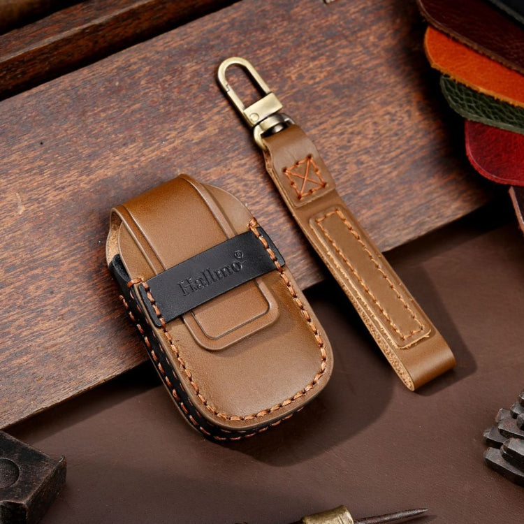 For Chevrolet 3-button Hallmo Car Cowhide Leather Key Protective Cover Key Case(Brown) - Car Key Cases by Hallmo | Online Shopping South Africa | PMC TechLife | Buy Now Pay Later Mobicred