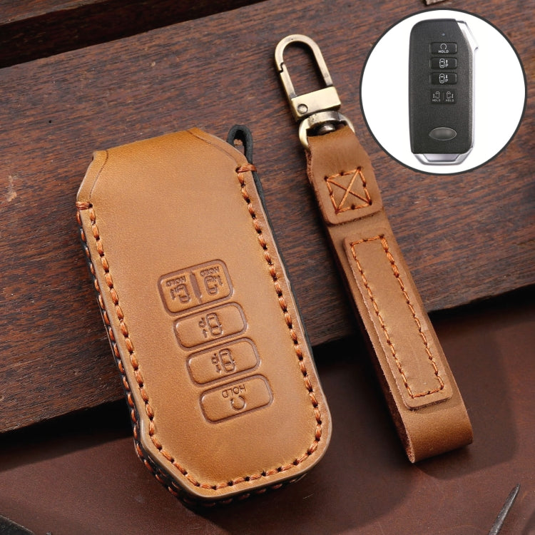 For Kia 5-button Hallmo Car Cowhide Leather Key Protective Cover Key Case(Brown) - free shipping - PMC TechLife - Order now!