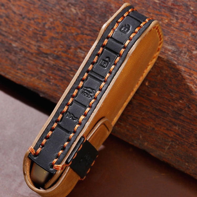 For Kia 5-button Hallmo Car Cowhide Leather Key Protective Cover Key Case(Black) - Car Key Cases by Hallmo | Online Shopping South Africa | PMC TechLife | Buy Now Pay Later Mobicred