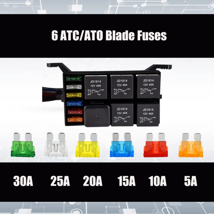 12V 5 Pin Car 6 Slots Waterproof Relay Fuse Box with Cable - Fuse by PMC TechLife | Online Shopping South Africa | PMC TechLife