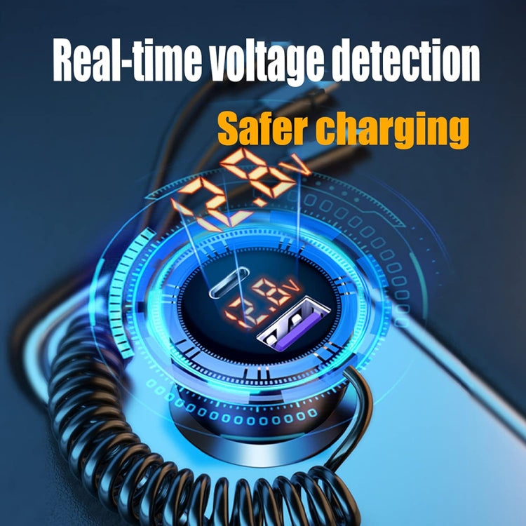 Ozio HX06 151W Type-C + USB Dual Port Car Charger with 3 in 1 Spring Data Cable - Car Charger by ozio | Online Shopping South Africa | PMC TechLife | Buy Now Pay Later Mobicred