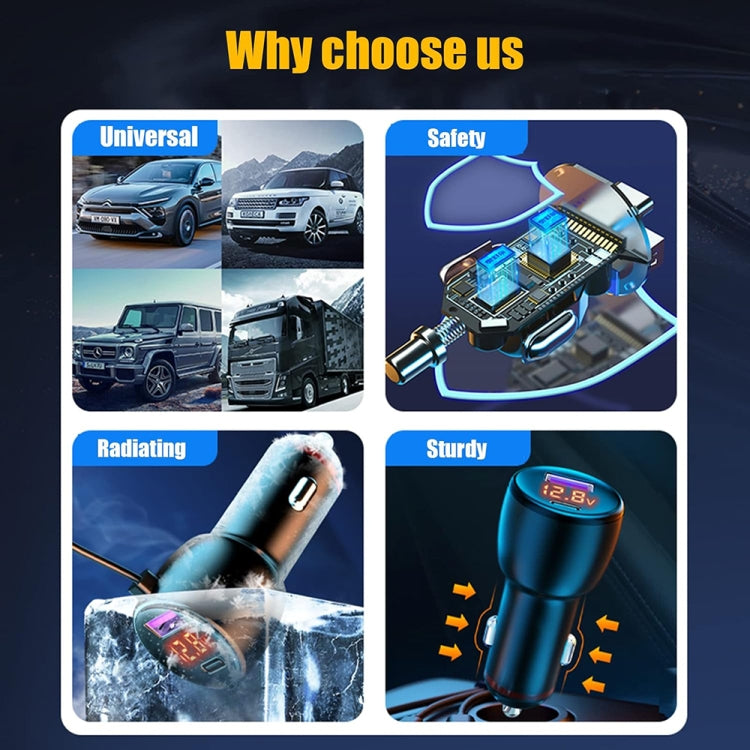 Ozio HX06 151W Type-C + USB Dual Port Car Charger with 3 in 1 Spring Data Cable - Car Charger by ozio | Online Shopping South Africa | PMC TechLife | Buy Now Pay Later Mobicred