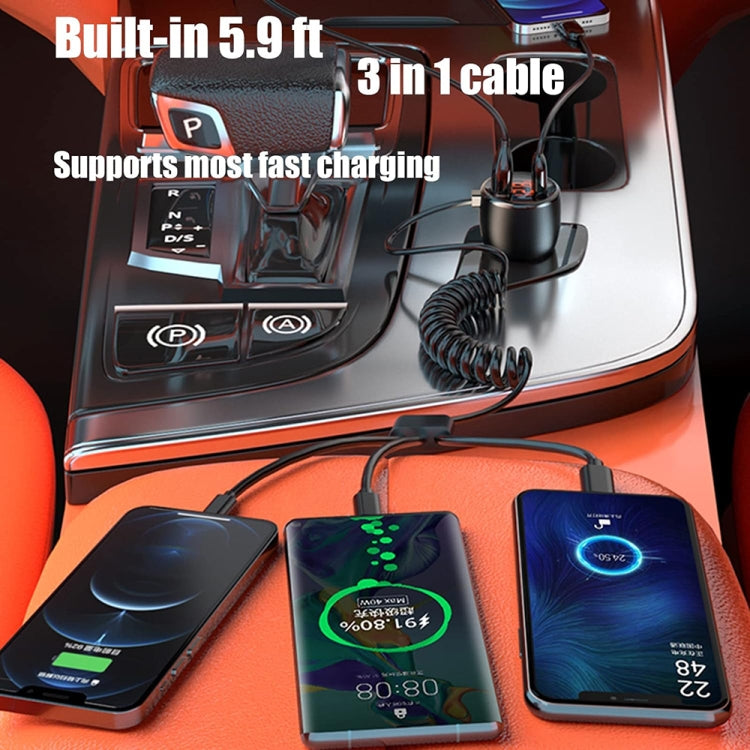 Ozio HX06 151W Type-C + USB Dual Port Car Charger with 3 in 1 Spring Data Cable - Car Charger by ozio | Online Shopping South Africa | PMC TechLife | Buy Now Pay Later Mobicred