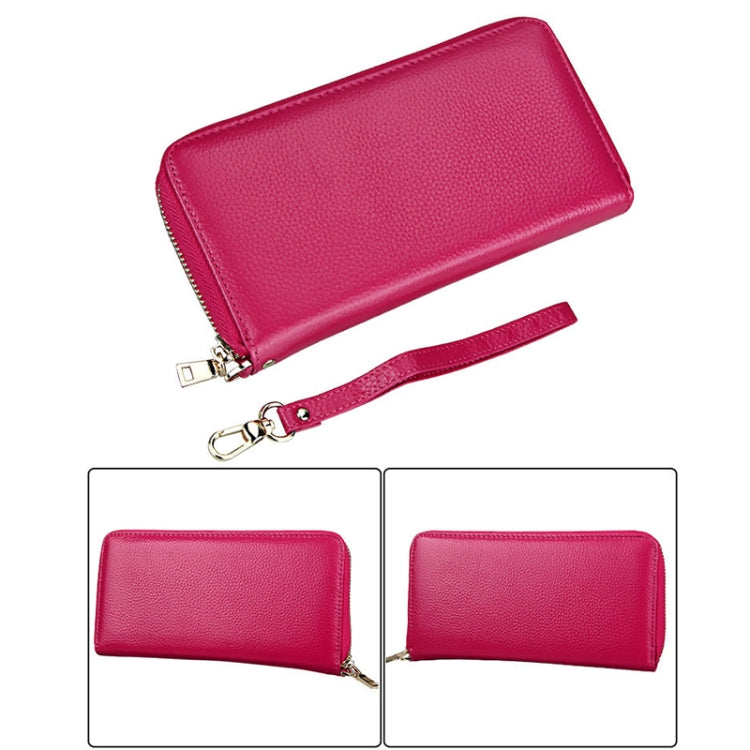 Genuine Cowhide Leather Litchi Texture Zipper Long Style Card Holder Wallet RFID Blocking Coin Purse Card Bag Protect Case with Hand Strap for Women, Size: 20*10.5*3cm(Magenta) - free shipping - PMC Jewellery - Order now!