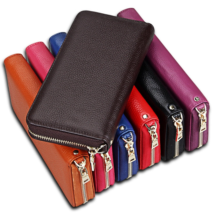 Genuine Cowhide Leather Litchi Texture Zipper Long Style Card Holder Wallet RFID Blocking Coin Purse Card Bag Protect Case with Hand Strap for Women, Size: 20*10.5*3cm(Red) - free shipping - PMC Jewellery - Order now!
