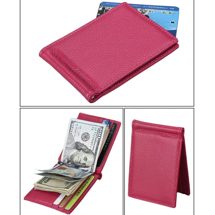 Cowhide Leather Litchi Texture Card Holder Wallet RFID Blocking Coin Purse Card Bag Protect Case with 6 Card Slots, Size: 110*82*8mm(Magenta) - free shipping - PMC Jewellery - Order now!
