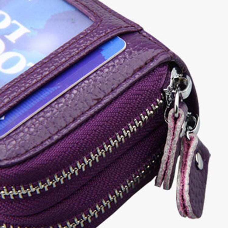 Genuine Leather Dual Layer Zipper Card Holder Wallet RFID Blocking Purse, Size: 10.5x7.0x4.0cm(Green) - free shipping - PMC Jewellery - Order now!
