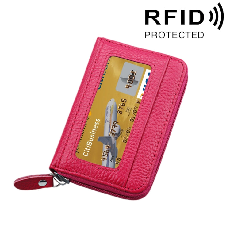 Genuine Cowhide Leather Solid Color Zipper Horizontal Card Holder Wallet RFID Blocking Card Bag Protect Case with 12 Card Slots, Size: 11.5*7.5cm(Magenta) - free shipping - PMC Jewellery - Order now!