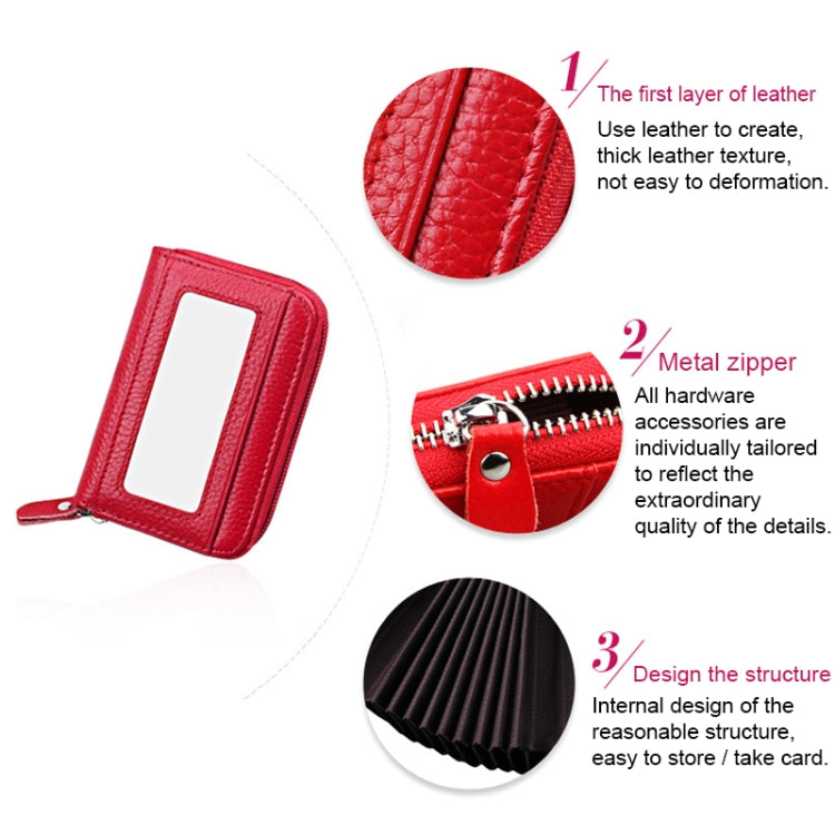 Genuine Cowhide Leather Solid Color Zipper Horizontal Card Holder Wallet RFID Blocking Card Bag Protect Case with 12 Card Slots, Size: 11.5*7.5cm(Magenta) - free shipping - PMC Jewellery - Order now!