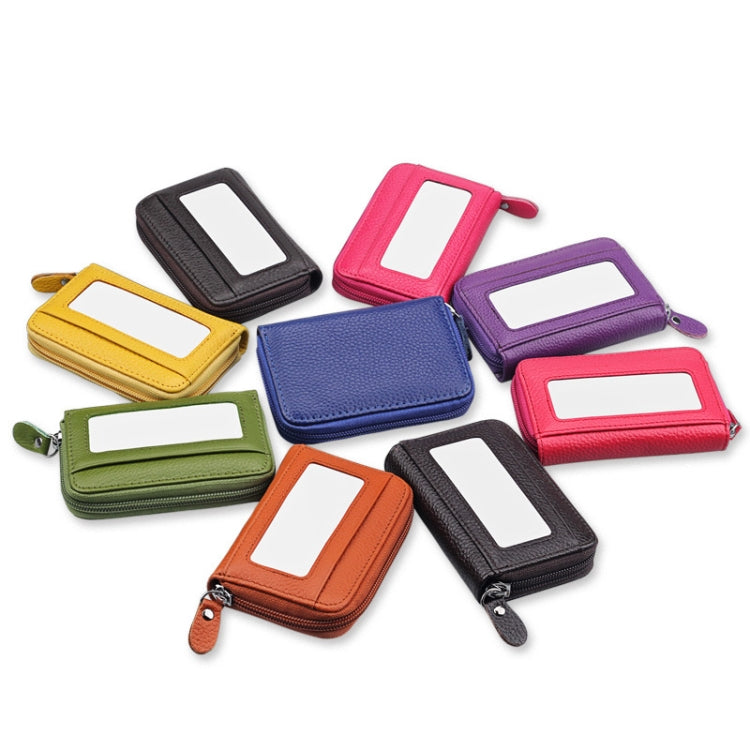 Genuine Cowhide Leather Solid Color Zipper Horizontal Card Holder Wallet RFID Blocking Card Bag Protect Case with 12 Card Slots, Size: 11.5*7.5cm(Yellow) - free shipping - PMC Jewellery - Order now!