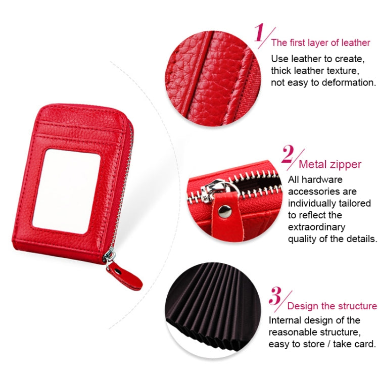 Genuine Cowhide Leather Solid Color Zipper Vertical Card Holder Wallet RFID Blocking Card Bag Protect Case with 12 Card Slots, Size: 11.5*7.5cm(Green) - free shipping - PMC Jewellery - Order now!