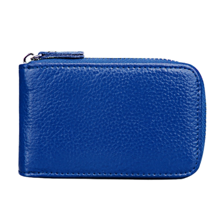 Genuine Cowhide Leather Solid Color Zipper Vertical Card Holder Wallet RFID Blocking Card Bag Protect Case with 12 Card Slots, Size: 11.5*7.5cm(Blue) - free shipping - PMC Jewellery - Order now!
