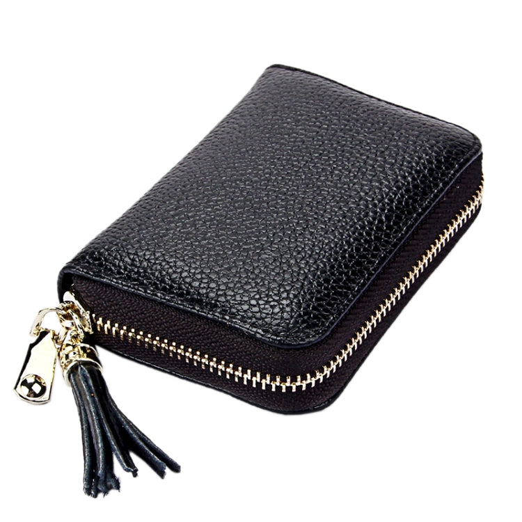 Genuine Cowhide Leather Solid Color Zipper Card Holder Wallet RFID Blocking Card Bag Protect Case Coin Purse with Tassel Pendant & 15 Card Slots for Women, Size: 11.1*7.6*3.5cm(Grey) - free shipping - PMC Jewellery - Order now!