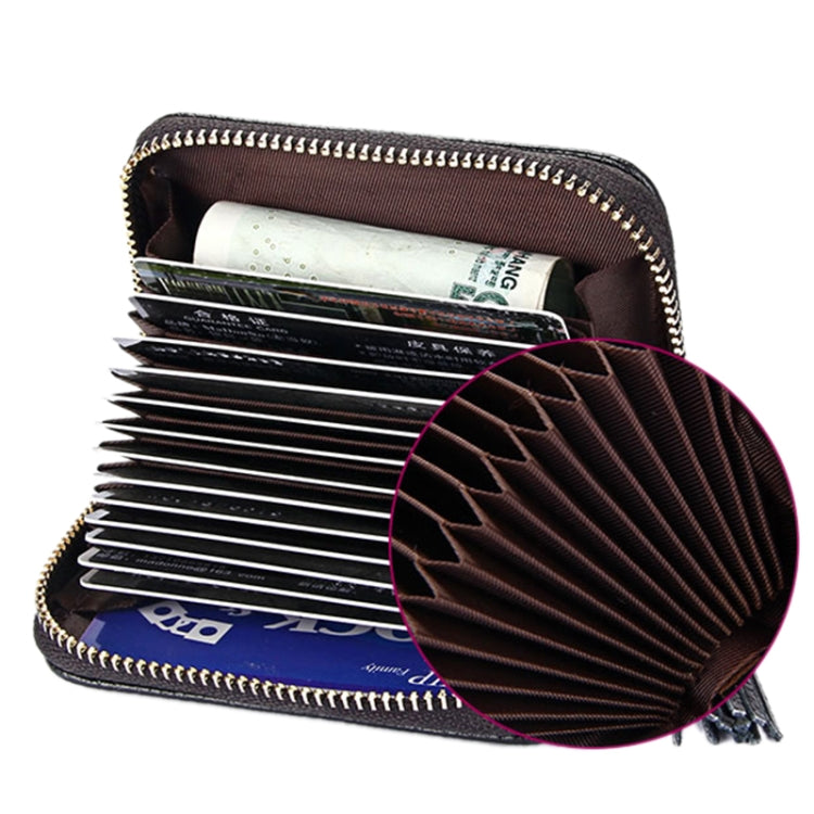 Genuine Cowhide Leather Solid Color Zipper Card Holder Wallet RFID Blocking Card Bag Protect Case Coin Purse with Tassel Pendant & 15 Card Slots for Women, Size: 11.1*7.6*3.5cm(Purple) - free shipping - PMC Jewellery - Order now!
