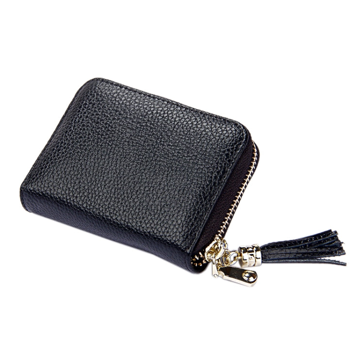 Genuine Cowhide Leather Solid Color Zipper Card Holder Wallet RFID Blocking Card Bag Protect Case Coin Purse with Tassel Pendant & 15 Card Slots for Women, Size: 11.1*7.6*3.5cm(Purple) - free shipping - PMC Jewellery - Order now!