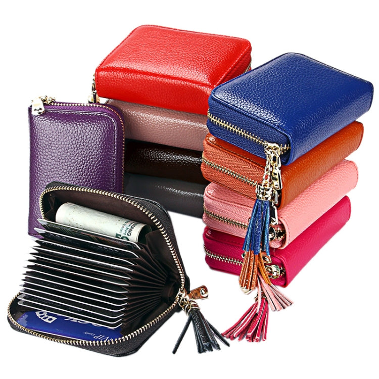 Genuine Cowhide Leather Solid Color Zipper Card Holder Wallet RFID Blocking Card Bag Protect Case Coin Purse with Tassel Pendant & 15 Card Slots for Women, Size: 11.1*7.6*3.5cm(Grey) - free shipping - PMC Jewellery - Order now!