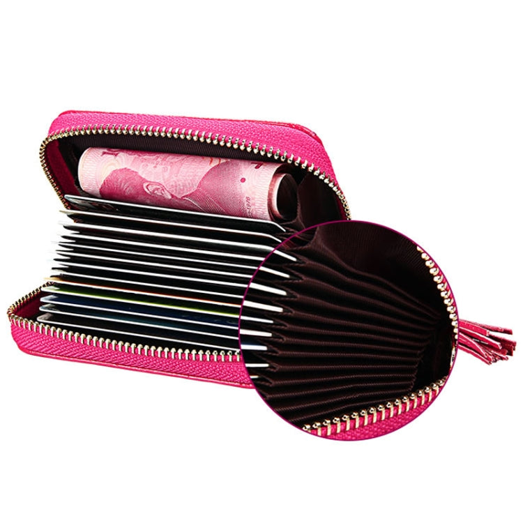 Genuine Cowhide Leather Grid Texture Zipper Card Holder Wallet RFID Blocking Card Bag Protect Case Coin Purse with Tassel Pendant & 15 Card Slots for Women, Size: 11.1*7.9*3.5cm(Coffee) - free shipping - PMC Jewellery - Order now!