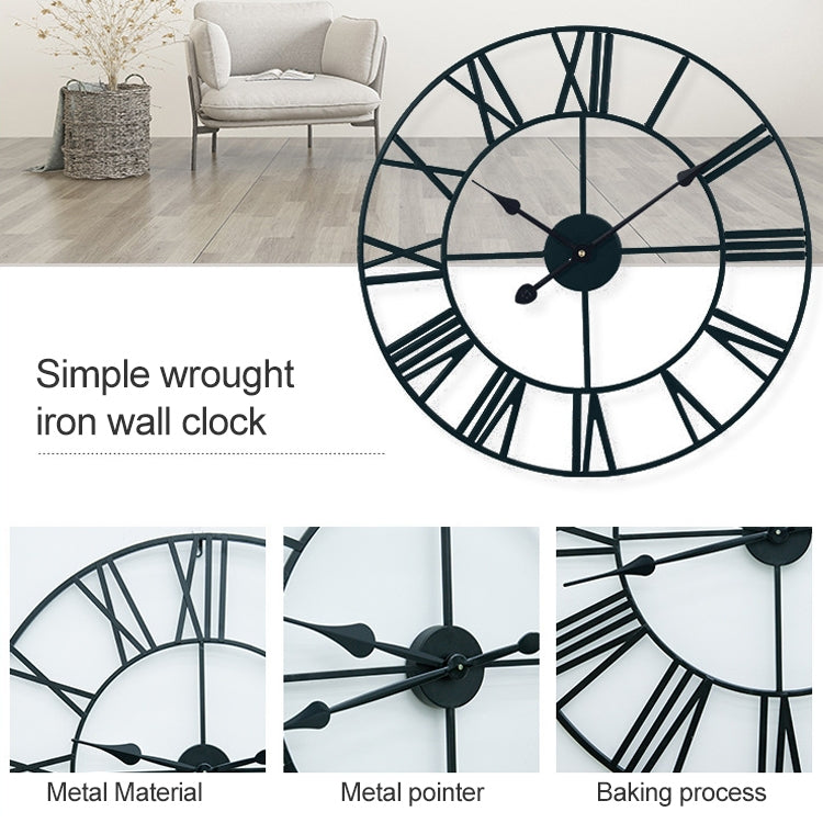 50cm Retro Living Room Iron Round Roman Numeral Mute Decorative Wall Clock (Black) - Wall Clock by PMc TechLife | Online Shopping South Africa | PMc TechLife | Buy Now Pay Later Mobicred