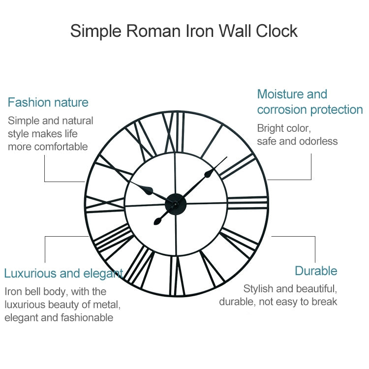 60cm Retro Living Room Iron Round Roman Numeral Mute Decorative Wall Clock (Bronze) - Wall Clock by PMc TechLife | Online Shopping South Africa | PMc TechLife | Buy Now Pay Later Mobicred