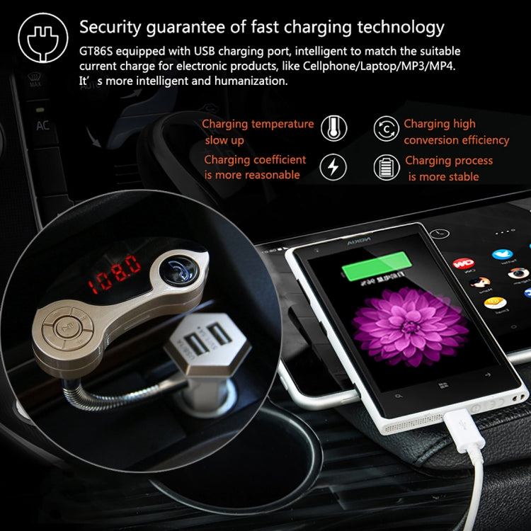 GT86 Dual USB Charger Car Bluetooth FM Transmitter Kit, Support LCD Display / TF Card Music Play / Hands-free(Gold) - free shipping - PMC TechLife - Order now!