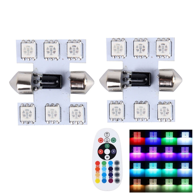 2 PCS Colorful 31MM Bicuspid Remote Control Car Dome Lamp LED Reading Light with 6 LED Lights - Dome Lights by PMC Jewellery | Online Shopping South Africa | PMC Jewellery | Buy Now Pay Later Mobicred