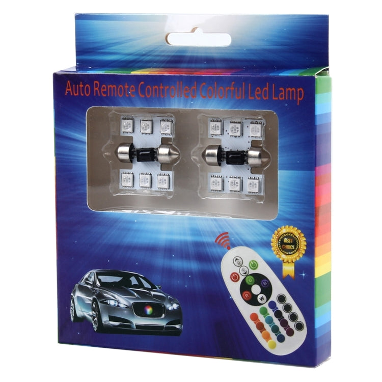 2 PCS Colorful 31MM Bicuspid Remote Control Car Dome Lamp LED Reading Light with 6 LED Lights - Dome Lights by PMC Jewellery | Online Shopping South Africa | PMC Jewellery | Buy Now Pay Later Mobicred