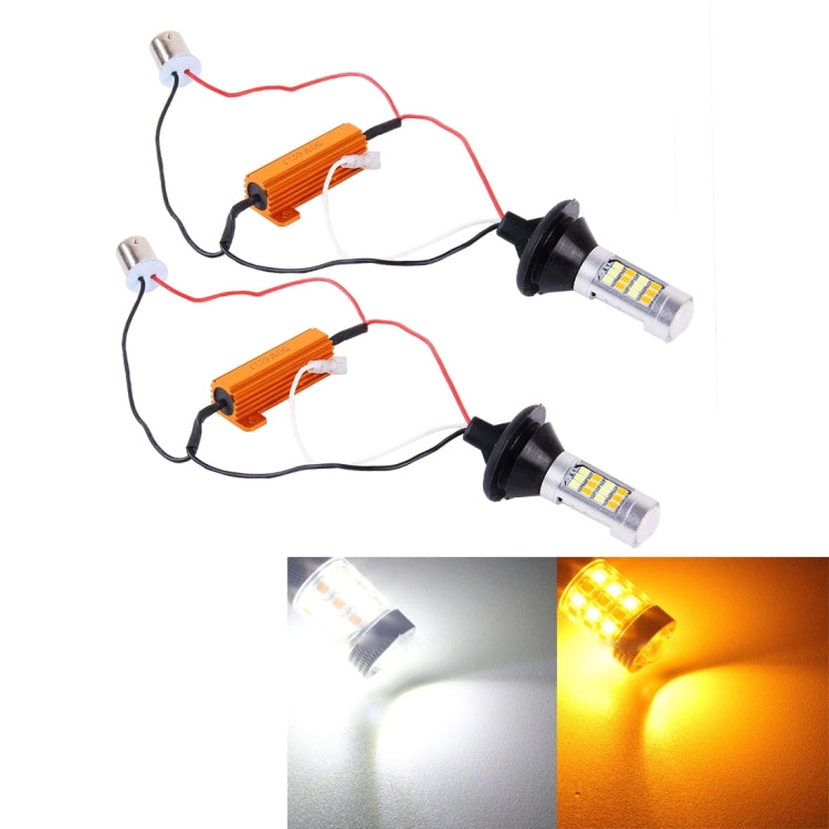 2 PCS 1156/BA15S/BAU15S 10W 1000 LM 6000K White + Yellow Light DRL&Turn Light with 42 SMD-2835-LED Lamp���DC 12-24V - Arrow Turn Lights by PMC TechLife | Online Shopping South Africa | PMC TechLife | Buy Now Pay Later Mobicred