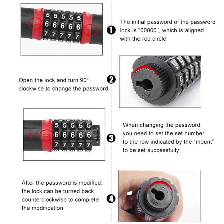 Motorcycles / Bicycle Chain Lock 5 Digit Password Anti-theft Password Lock, Length: 0.9m - Theft Protection by PMc TechLife | Online Shopping South Africa | PMc TechLife | Buy Now Pay Later Mobicred