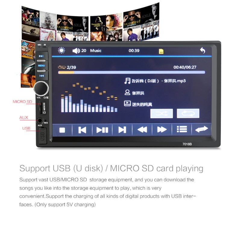 7018B 7.0 inch HD Touch Screen Dual DIN Car Radio Bluetooth Stereo MP3 / MP4 / MP5 Player with Remote Control, with Rearview Camera, 6800 Module, Support  FM / TF Card / USB Flash Disk - Car MP3 & MP4 & MP5 by PMC TechLife | Online Shopping South Africa | PMC TechLife | Buy Now Pay Later Mobicred