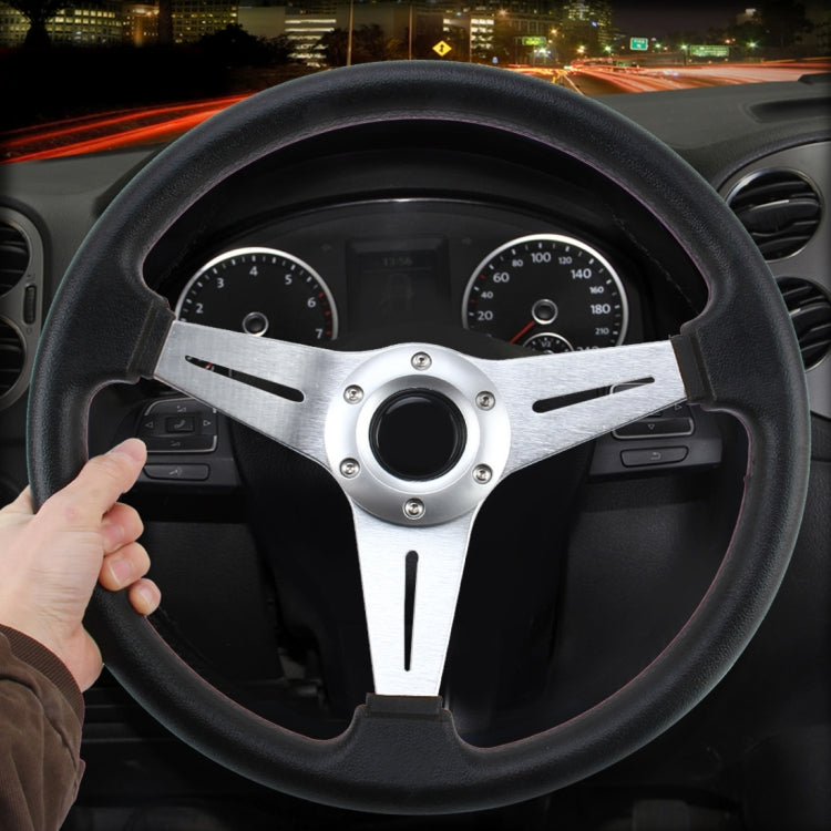 35cm PU Racing Sport Hand Wheel Car Modified Steering Wheel(Silver) - Steering Wheel Accessories by PMC TechLife | Online Shopping South Africa | PMC TechLife | Buy Now Pay Later Mobicred