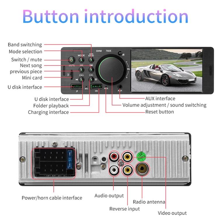 7805 4.1 inch Universal Car Radio Receiver MP5 Player, Support FM & Bluetooth & TF Card with Remote Control - Car MP3 & MP4 & MP5 by PMC TechLife | Online Shopping South Africa | PMC TechLife | Buy Now Pay Later Mobicred