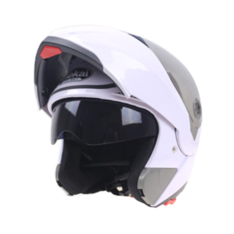 JIEKAI 105 Full Face Helmet Electromobile Motorcycle Double Lens Protective Helmet, Size: XL (White+Silver) - free shipping - PMC TechLife - Order now!