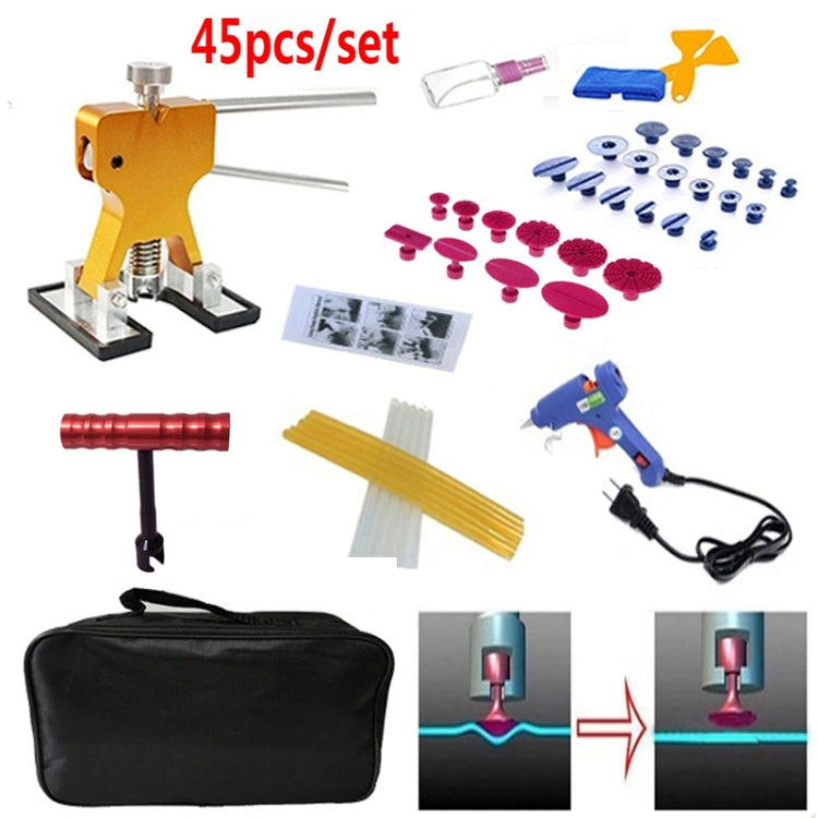45 in 1 Auto Car Metal PDR Dent Lifter-Glue Puller Tab Hail Removal Paintless Car Dent Repair Tools Kit, with 20W Glue Gun, US Plug or EU Plug - free shipping - PMC TechLife - Order now!