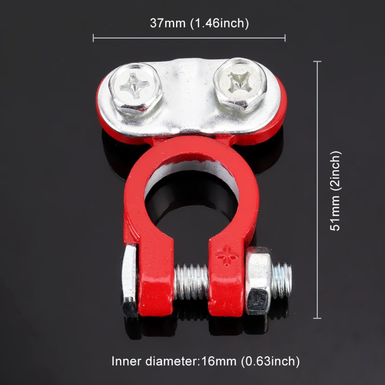 2 PCS Positive and Negative Car U Shape Metal Battery Connectors Terminals Clamps Clips, L Size, Inner Diameter: 16mm (Black + Red) - Booster Cable & Clip by PMC TechLife | Online Shopping South Africa | PMC TechLife | Buy Now Pay Later Mobicred