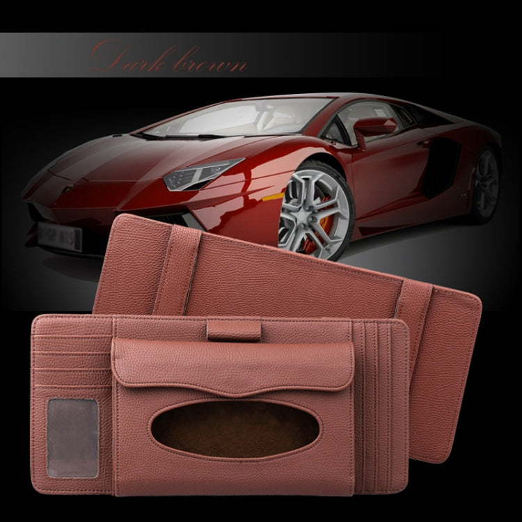 DERANFU 3 In 1 Lichee Texture Multi-function Car Hang Type Leather Towel Box with Card Slot & CD Slot(Dark Brown) - Tissue Boxes by PMC Jewellery | Online Shopping South Africa | PMC Jewellery | Buy Now Pay Later Mobicred
