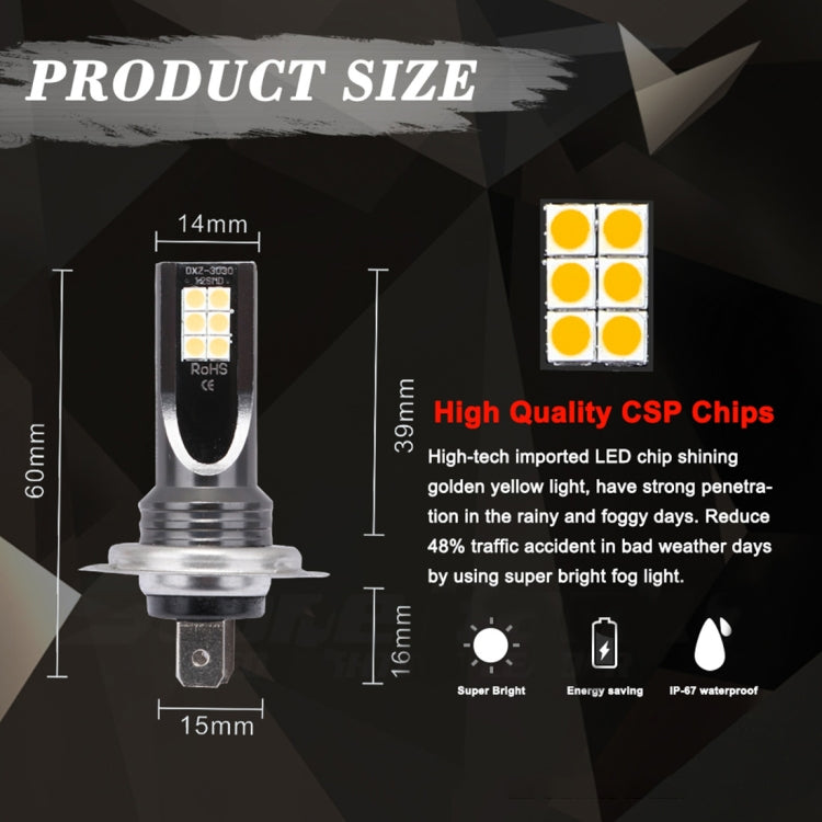 2 PCS H7 DC12V-24V / 12W / 3000K / 800LM 12LEDs SMD-3030 Car LED Fog Light (Yellow Light) - free shipping - PMC TechLife - Order now!