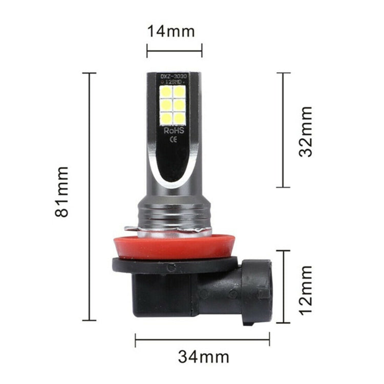 2 PCS H11 / H8 DC12V-24V / 12W / 3000K / 800LM 12LEDs SMD-3030 Car LED Fog Light (White Light) - Fog / Driving Lights by PMC TechLife | Online Shopping South Africa | PMC TechLife | Buy Now Pay Later Mobicred