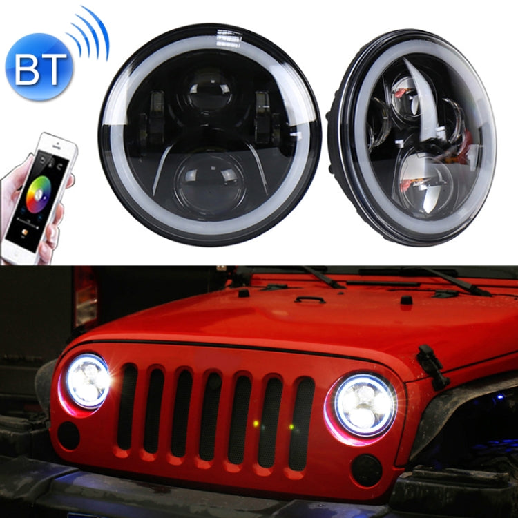 2 PCS 7 inch DC12V 6000K-6500K 50W Car LED Headlight Lamp Beads for Jeep Wrangler / Harley, Support APP + Bluetooth Control(Black) - Work Lights by PMC TechLife | Online Shopping South Africa | PMC TechLife | Buy Now Pay Later Mobicred