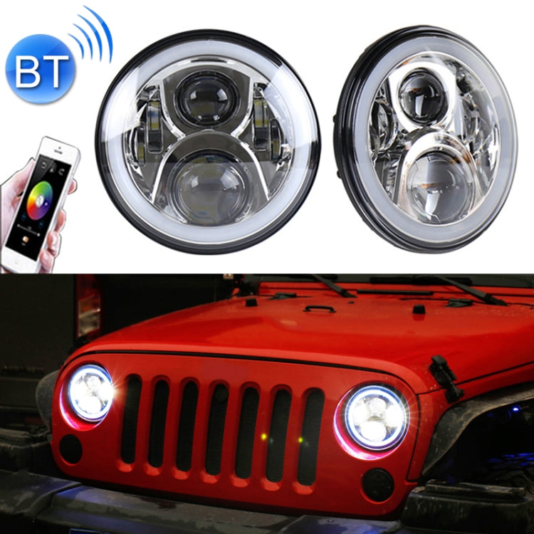 2 PCS 7 inch DC12V 6000K-6500K 50W Car LED Headlight Lamp Beads for Jeep Wrangler / Harley, Support APP + Bluetooth Control(Silver) - LED Headlamps by PMC TechLife | Online Shopping South Africa | PMC TechLife | Buy Now Pay Later Mobicred