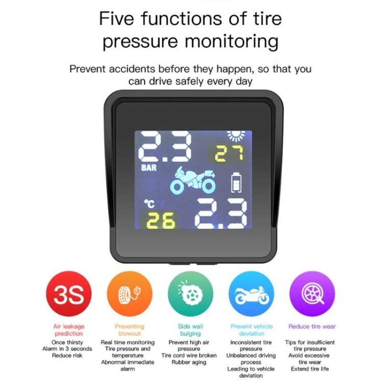 Universal Motorcycle Wireless High Precision Solar Energy TPMS Tire Pressure Alarm System External Tire Monitor - Electrical System by PMC TechLife | Online Shopping South Africa | PMC TechLife | Buy Now Pay Later Mobicred