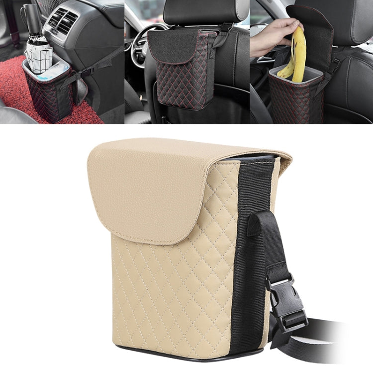 Car Back Seat Hook Garbage Can Car Storage Box (Beige) - Seat Accessories by PMC Jewellery | Online Shopping South Africa | PMC Jewellery | Buy Now Pay Later Mobicred